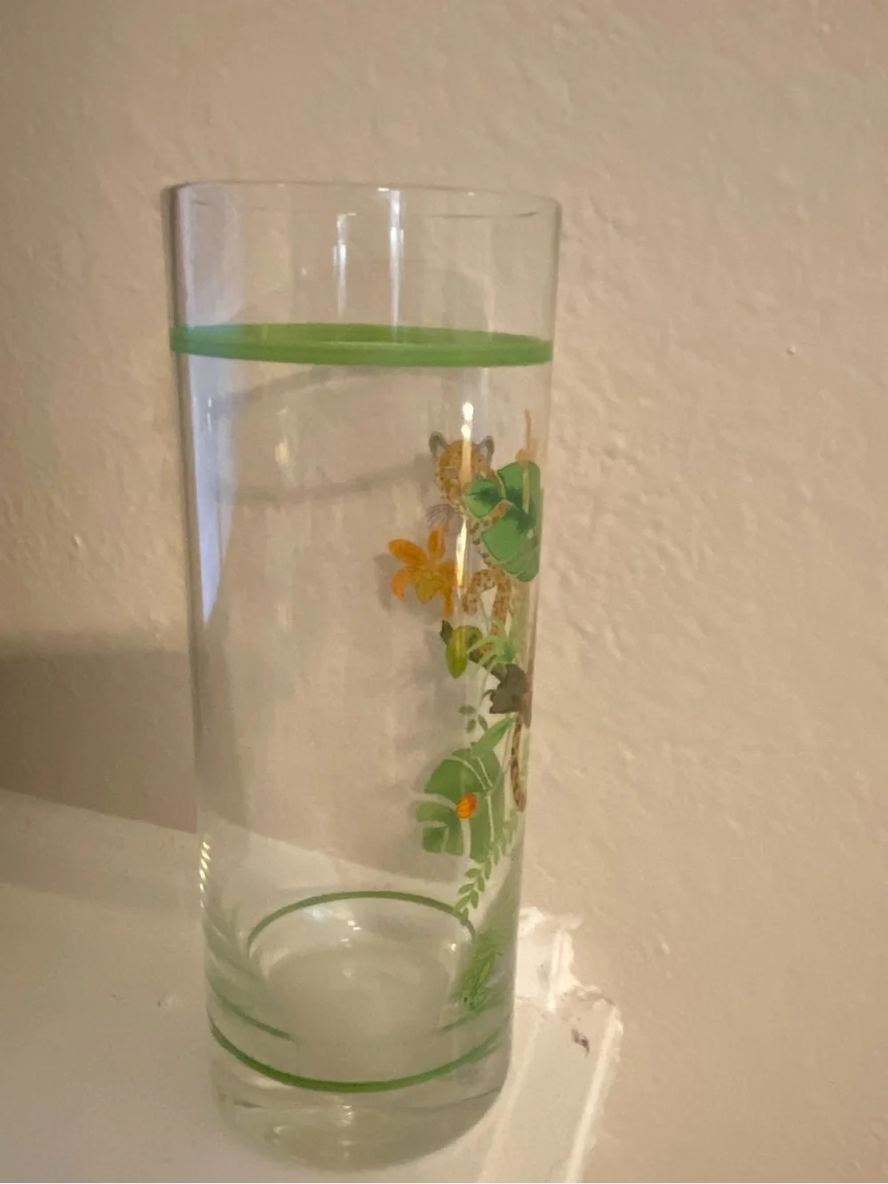 Lynn Chase. Decorative Jaguar Jungle Drinking Tumbler Glass. NWOT.
